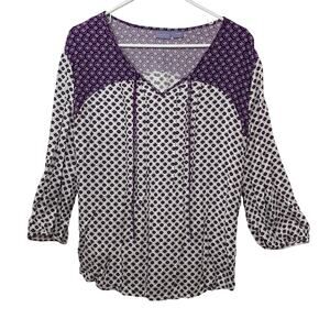 Laura Scott shirt blouse top women's XL purple blue violet bohemian boho